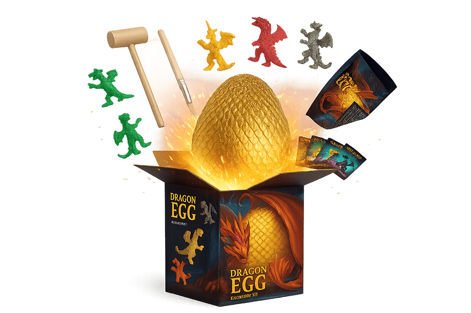 Zestaw wykopaliskowy Smocze Jajo – pudełko, jajko i akcesoria